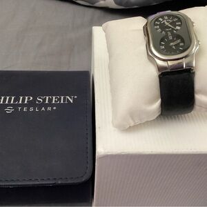 Philip Stein Silver Case Black Strap Watch